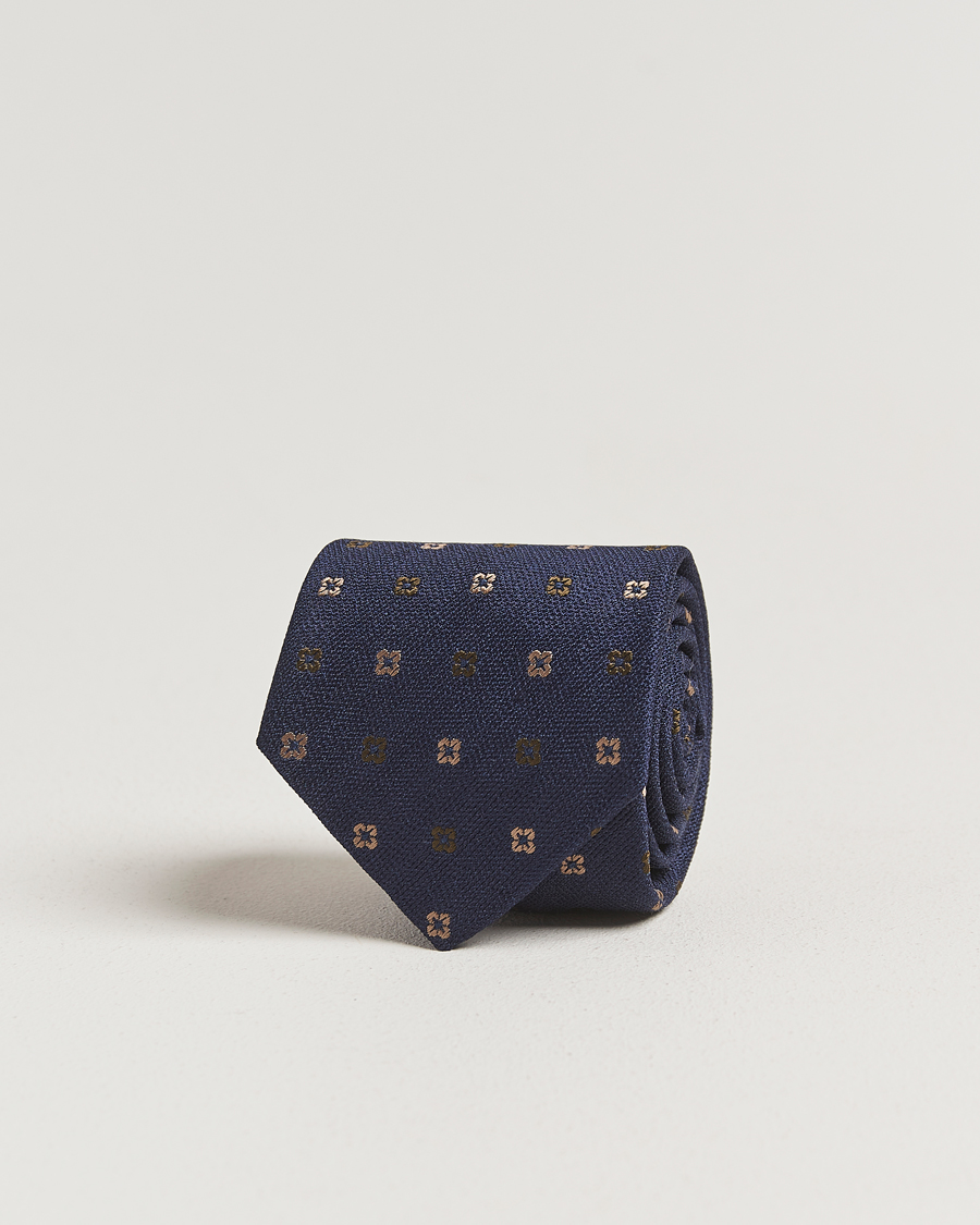 Herren | Krawatten | Amanda Christensen | Silk Bouclé Flower 8cm Tie Navy