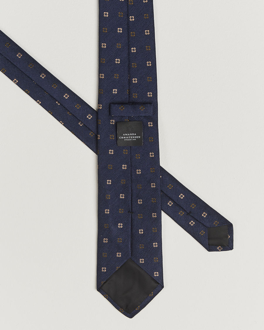 Herren | Krawatten | Amanda Christensen | Silk Bouclé Flower 8cm Tie Navy