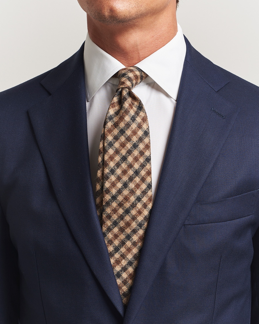 Herren | Krawatten | Amanda Christensen | Wool Checked 8cm Tie Beige Multi
