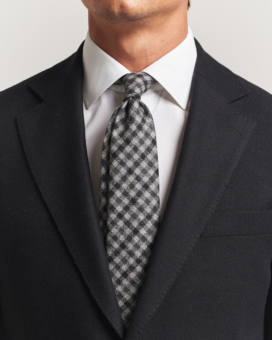 Herren | Krawatten | Amanda Christensen | Wool Checked 8cm Tie Grey Multi