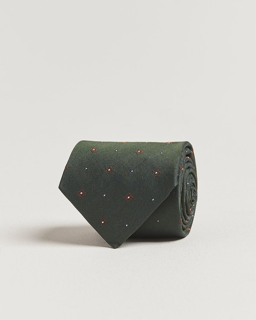 Herren | Krawatten | Amanda Christensen | Cotton/Silk Printed Flower 8cm Tie Green