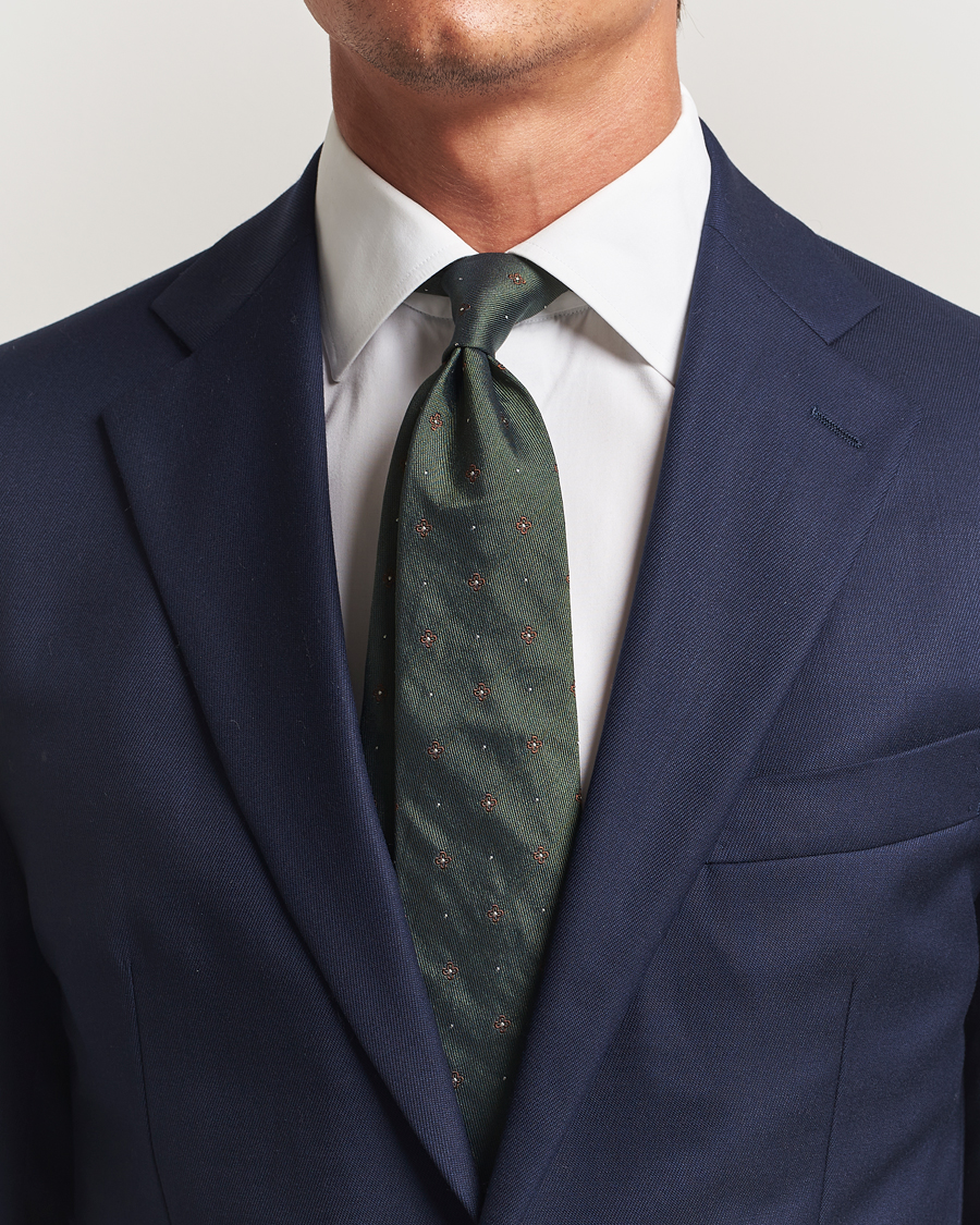 Herren | Krawatten | Amanda Christensen | Cotton/Silk Printed Flower 8cm Tie Green