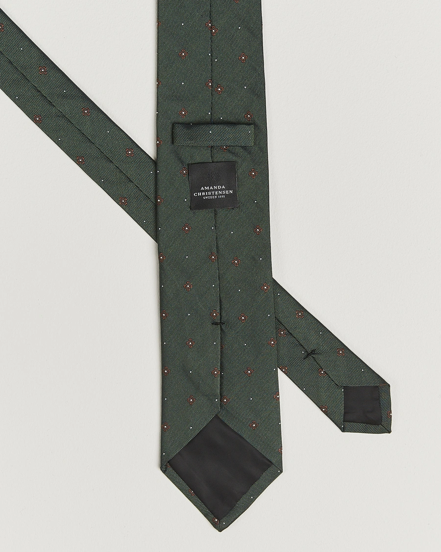 Herren | Krawatten | Amanda Christensen | Cotton/Silk Printed Flower 8cm Tie Green