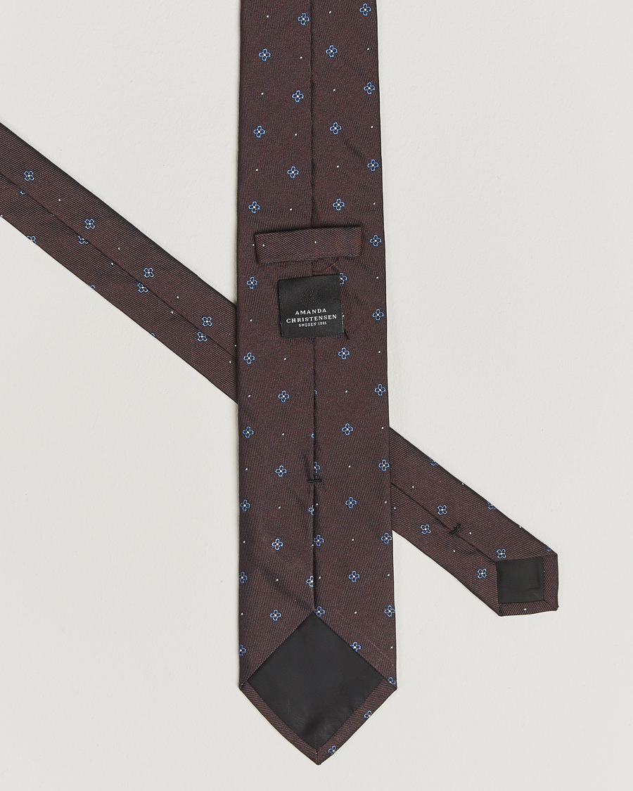 Herren | Krawatten | Amanda Christensen | Cotton/Silk Printed Flower 8cm Tie Brown