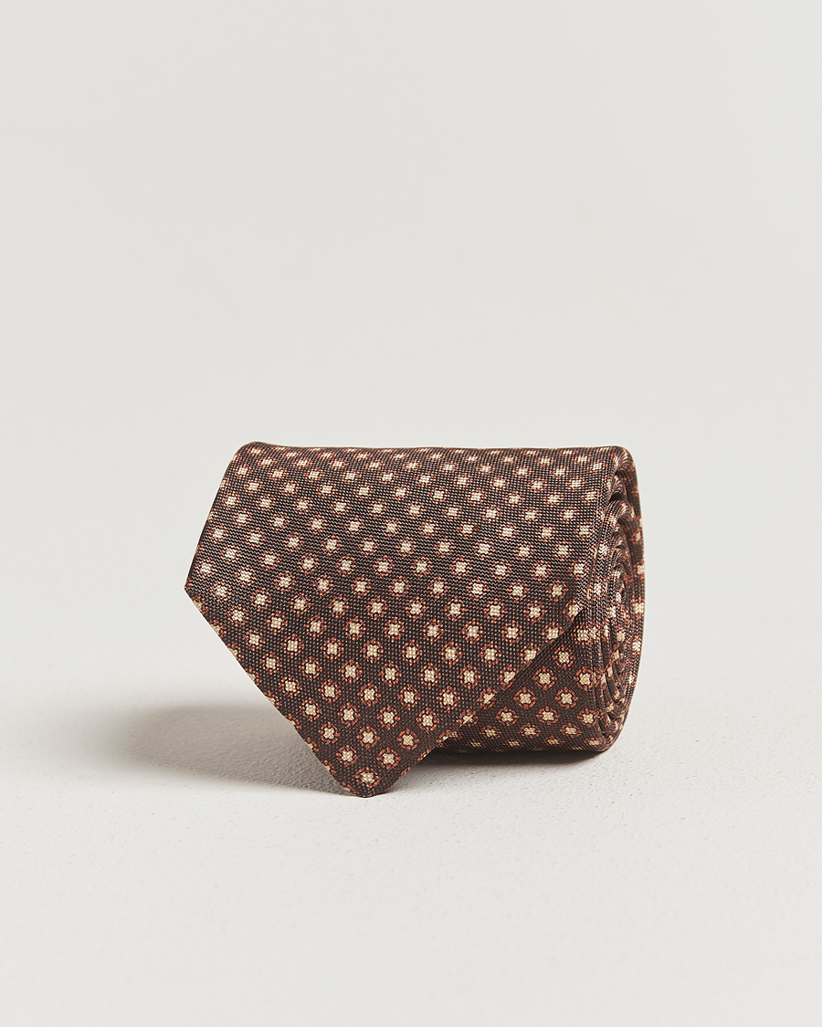 Herren | Krawatten | Amanda Christensen | Silk Oxford Printed Medallion 8cm Tie Brown