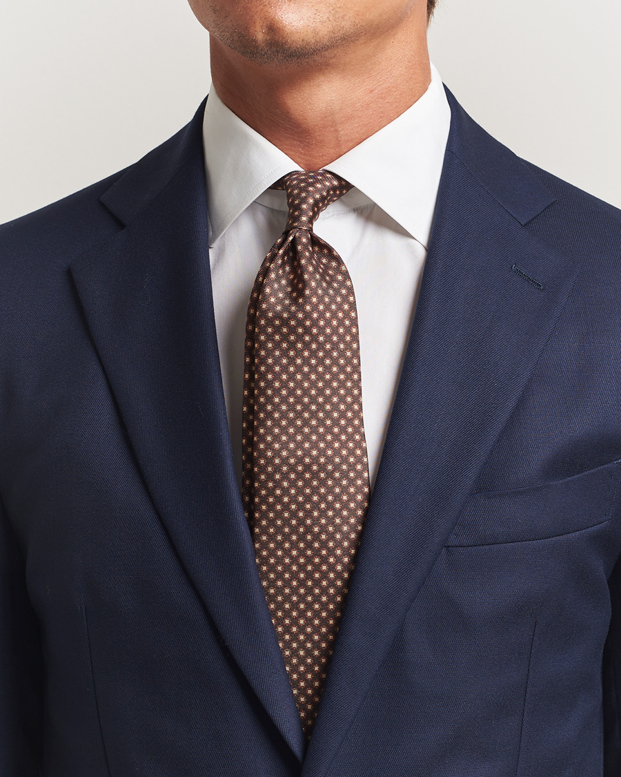 Herren | Krawatten | Amanda Christensen | Silk Oxford Printed Medallion 8cm Tie Brown
