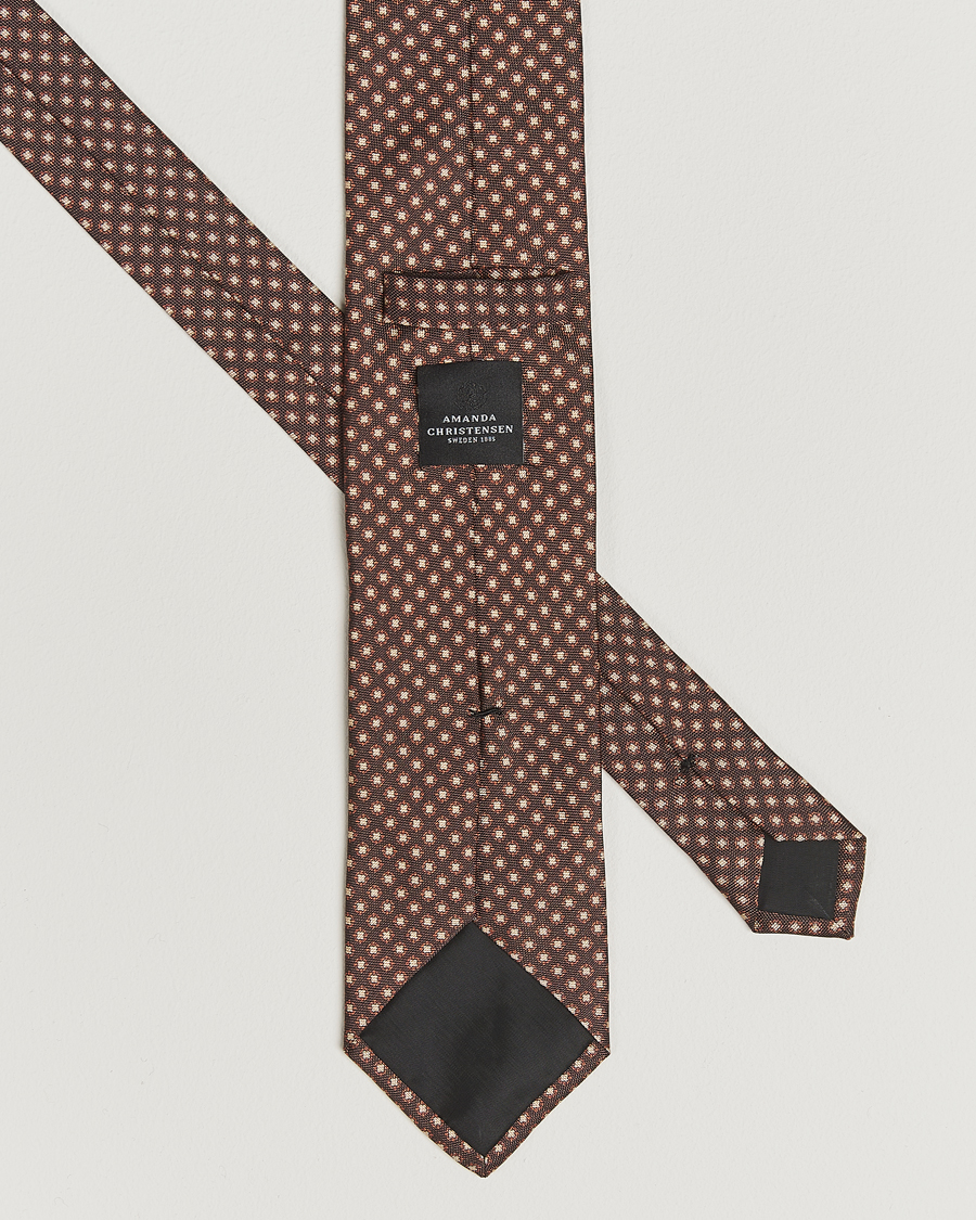 Herren | Krawatten | Amanda Christensen | Silk Oxford Printed Medallion 8cm Tie Brown