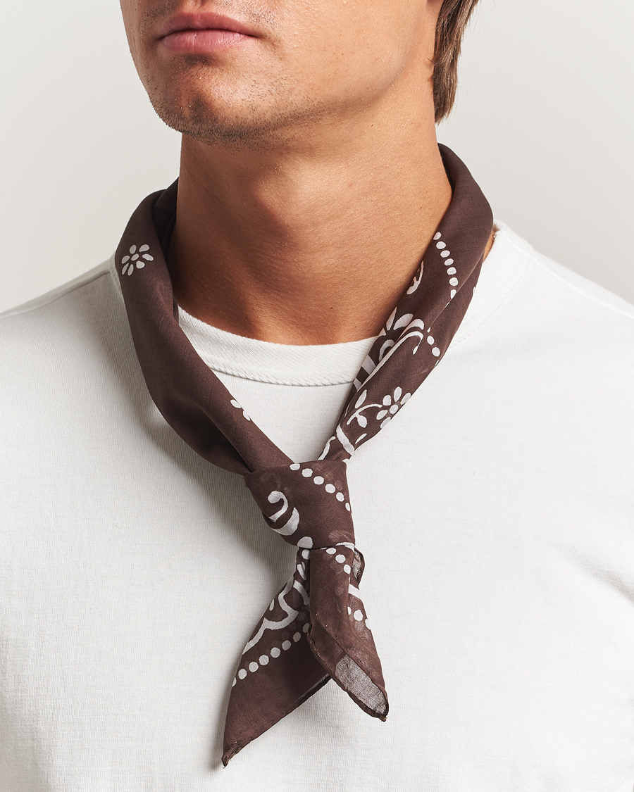 Herren | Tücher | Amanda Christensen | Cotton Voilé Printed Flower Bandana Brown