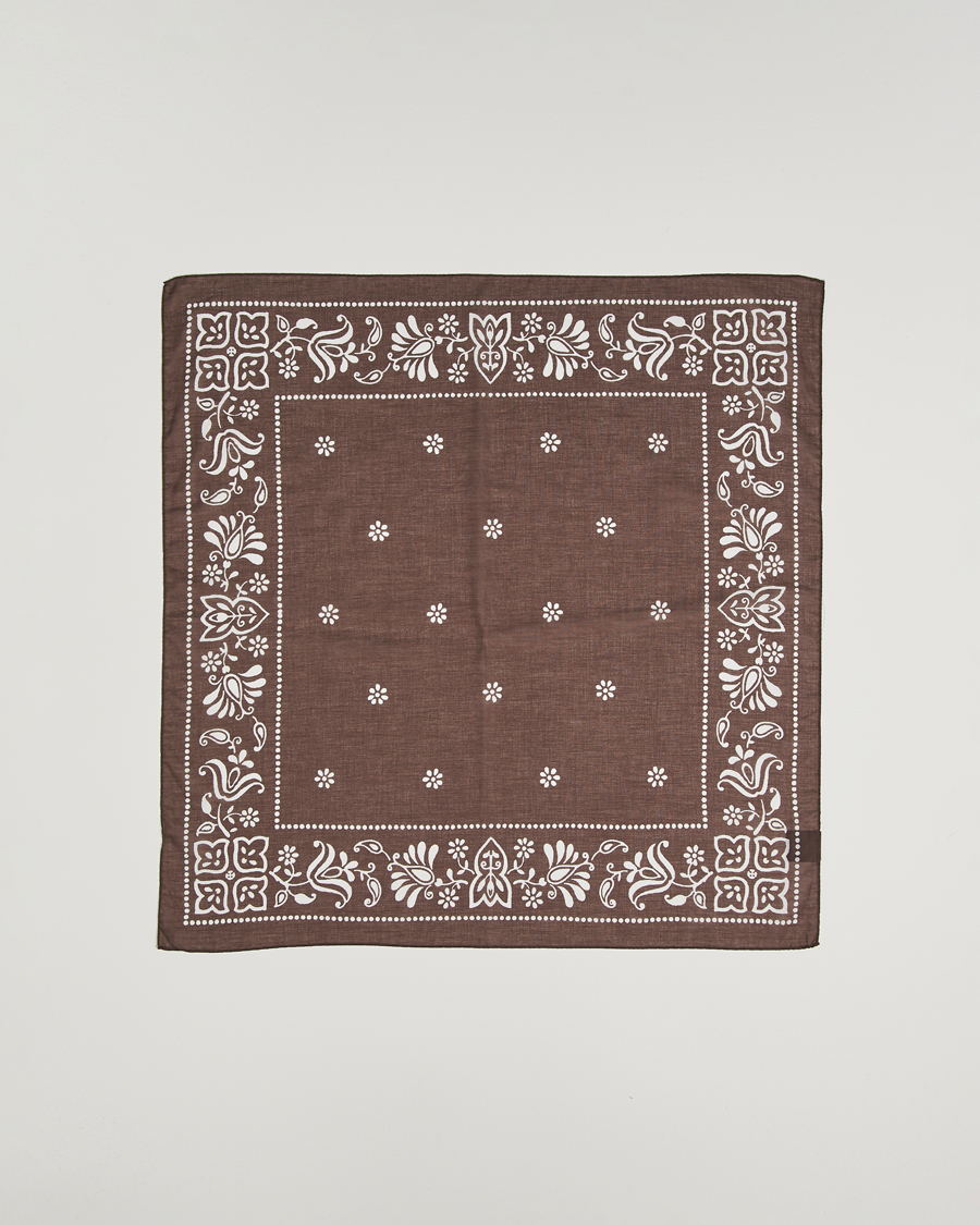 Herren | Tücher | Amanda Christensen | Cotton Voilé Printed Flower Bandana Brown