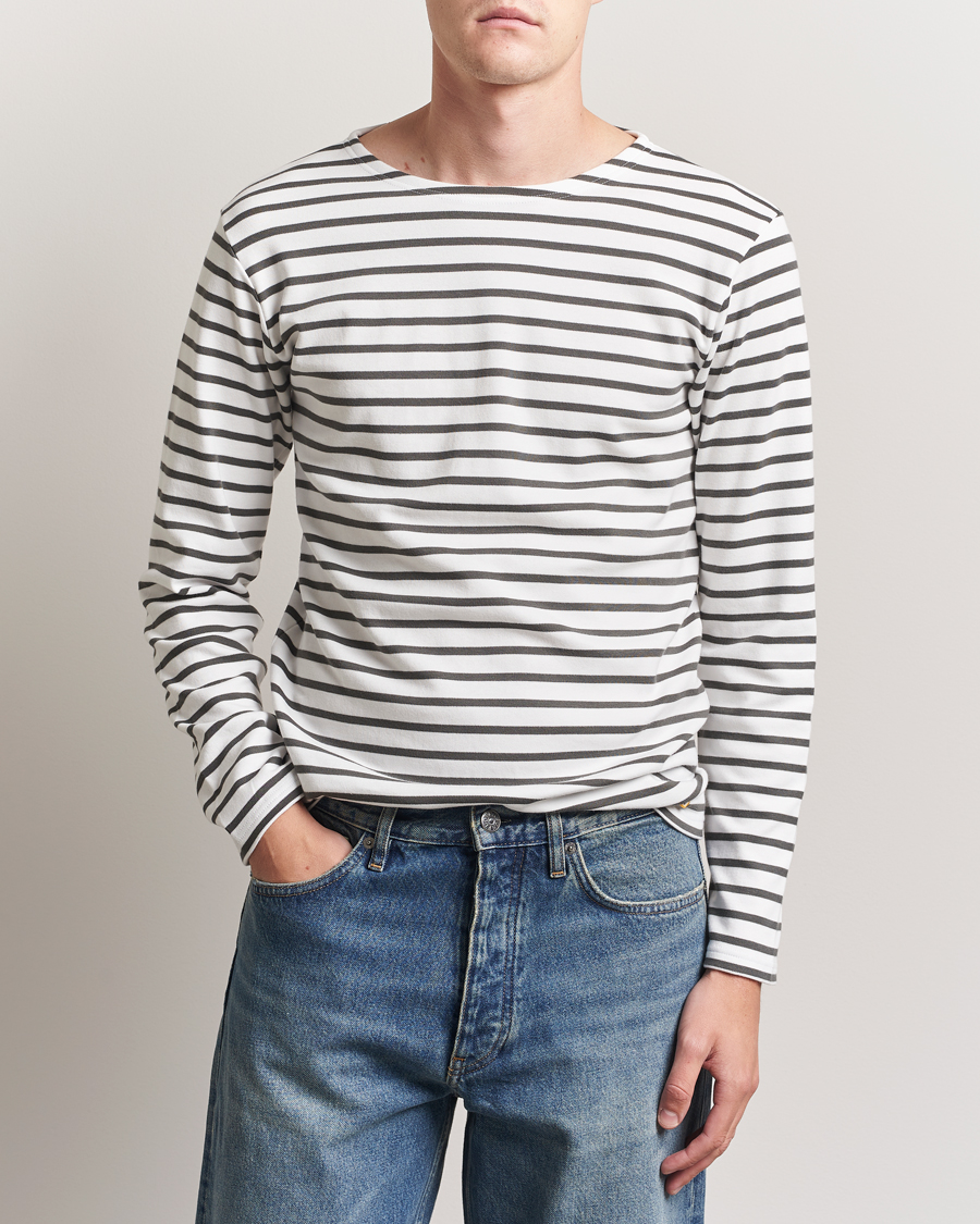 Herren | T-Shirts | Armor-lux | Houat Héritage Stripe Long Sleeve T-Shirt Milk/Chiméra