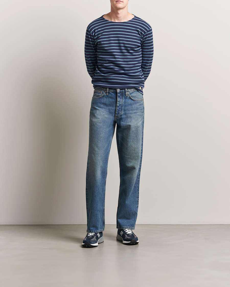 Herren | T-Shirts | Armor-lux | Houat Héritage Stripe Long Sleeve T-Shirt Deep Marine/Bluefin