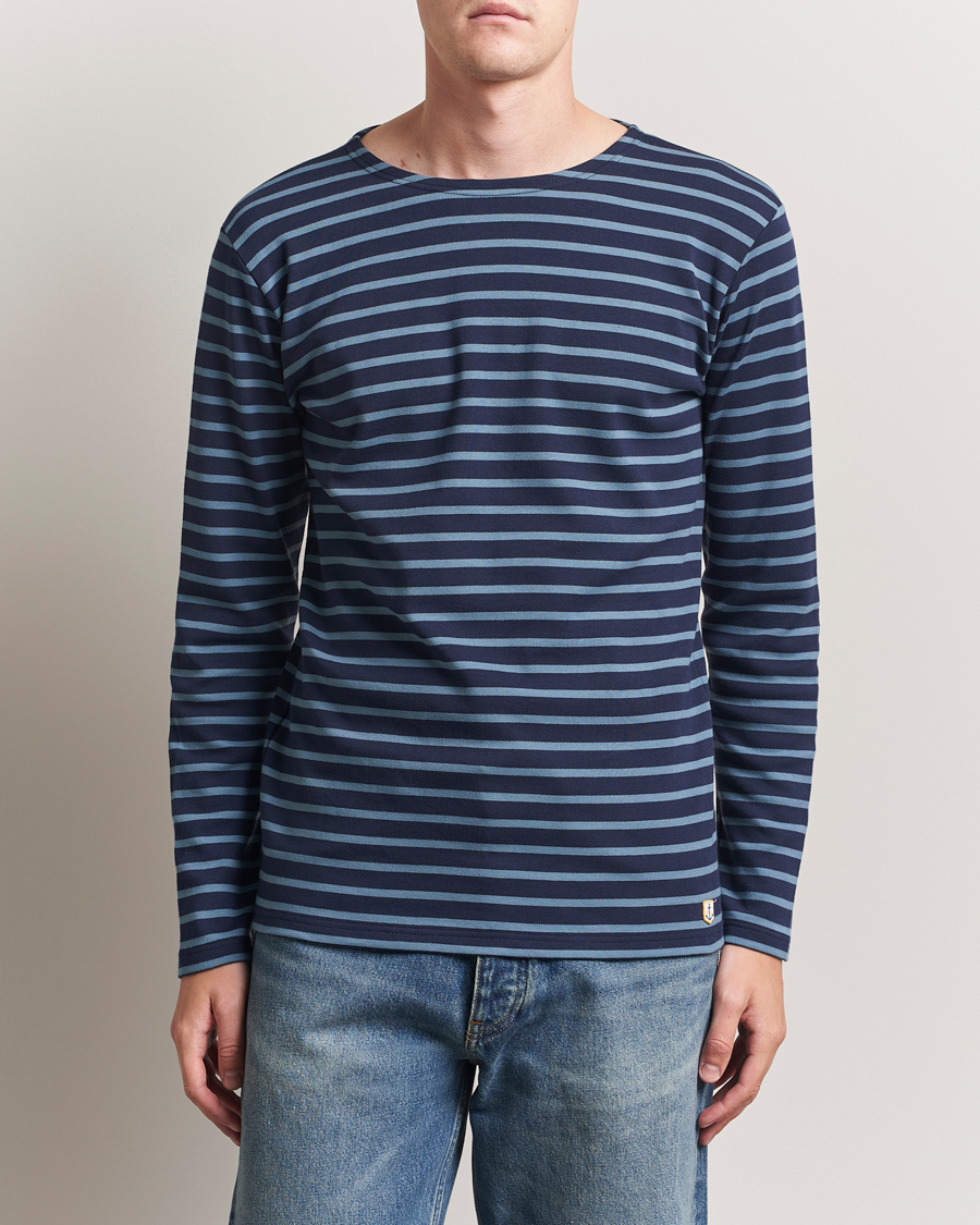 Herren | T-Shirts | Armor-lux | Houat Héritage Stripe Long Sleeve T-Shirt Deep Marine/Bluefin