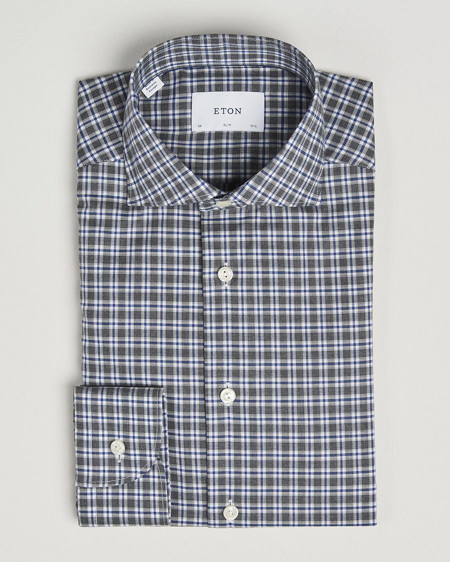Herren | Hemden | Eton | Slim Fit Checked Wrinkle Free Flannel Shirt Dark Grey