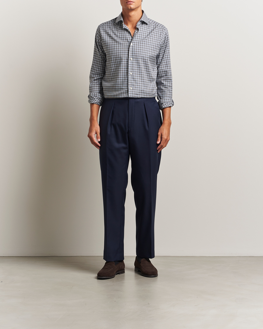 Herren | Hemden | Eton | Slim Fit Checked Wrinkle Free Flannel Shirt Dark Grey