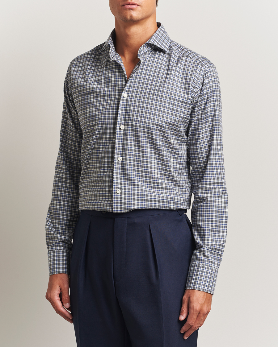 Herren | Hemden | Eton | Slim Fit Checked Wrinkle Free Flannel Shirt Dark Grey