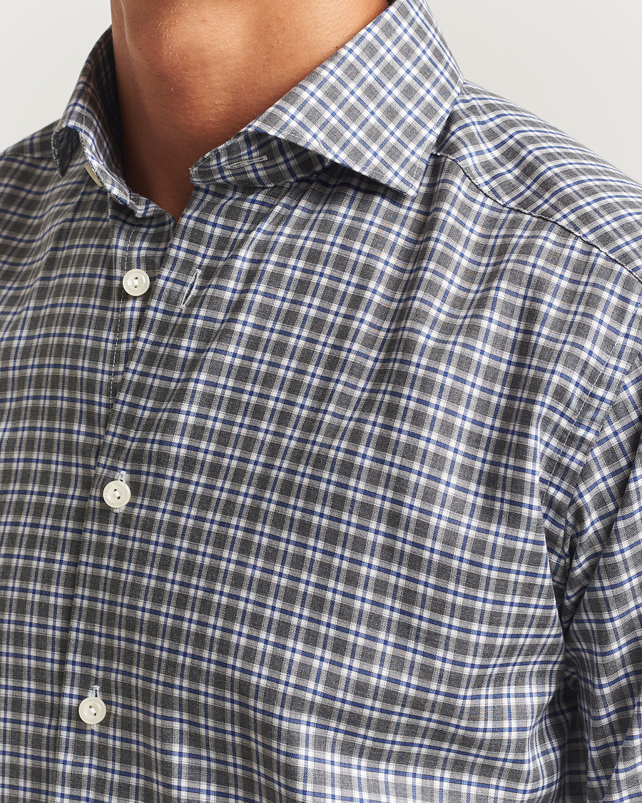 Herren | Hemden | Eton | Slim Fit Checked Wrinkle Free Flannel Shirt Dark Grey