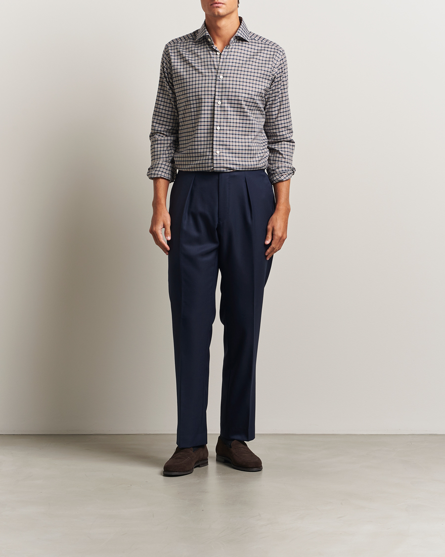 Herren | Hemden | Eton | Slim Fit Checked Wrinkle Free Flannel Shirt Dark Blue