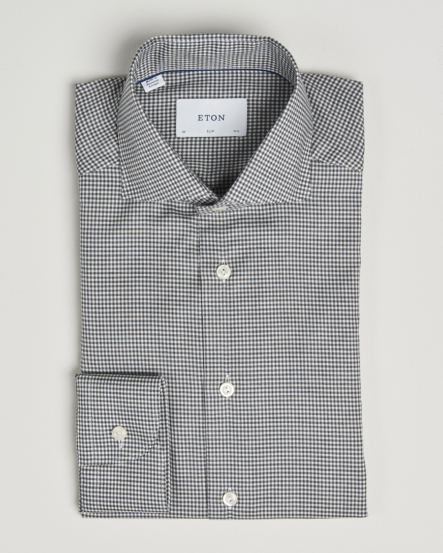 Herren | Hemden | Eton | Slim Fit Checked Wrinkle Free Flannel Shirt Dark Grey