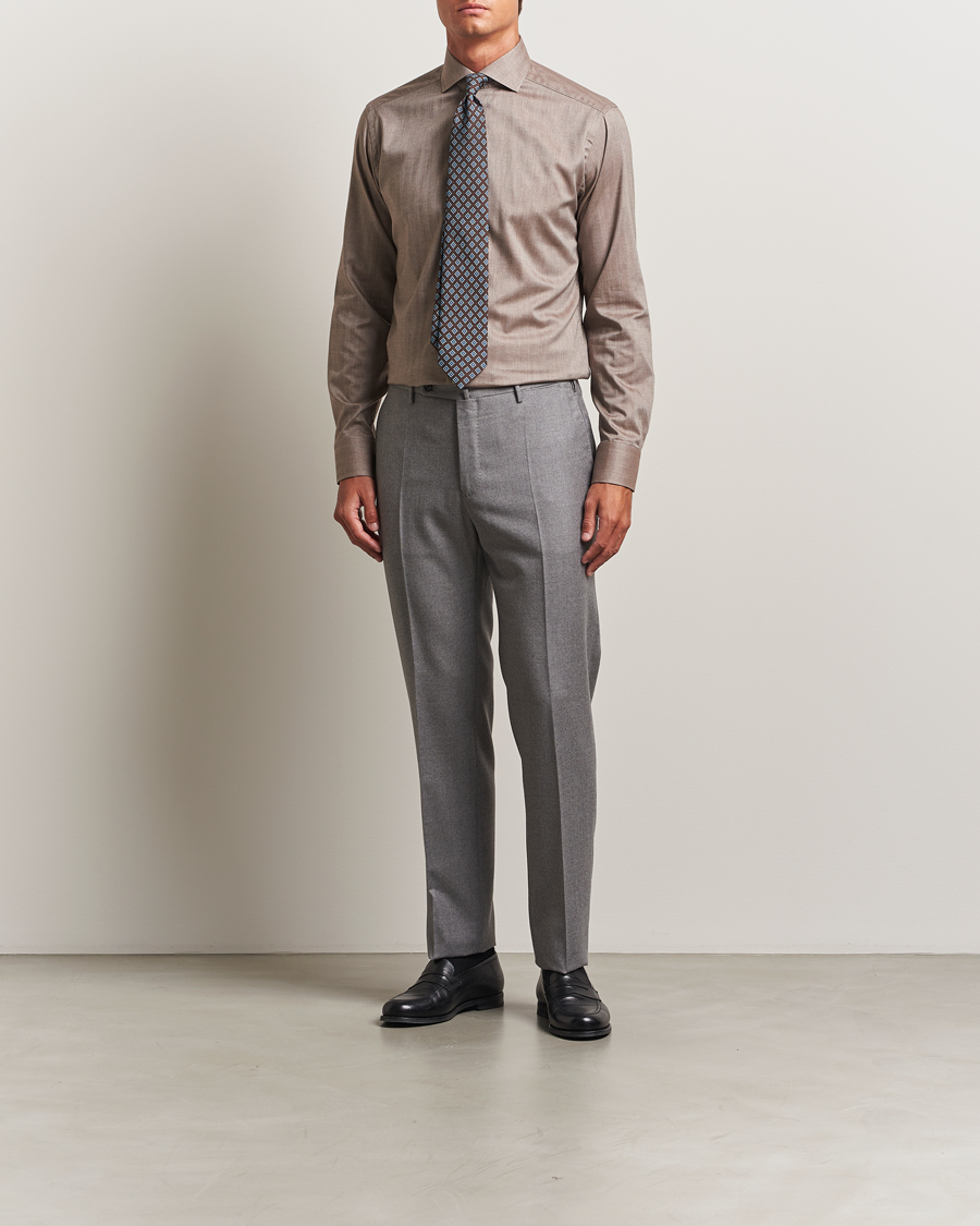 Herren | Hemden | Eton | Slim Fit Wrinkle Free Flannel Shirt Dark Beige