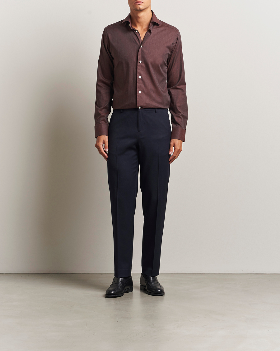 Herren | Hemden | Eton | Slim Fit Wrinkle Free Flannel Shirt Dark Red