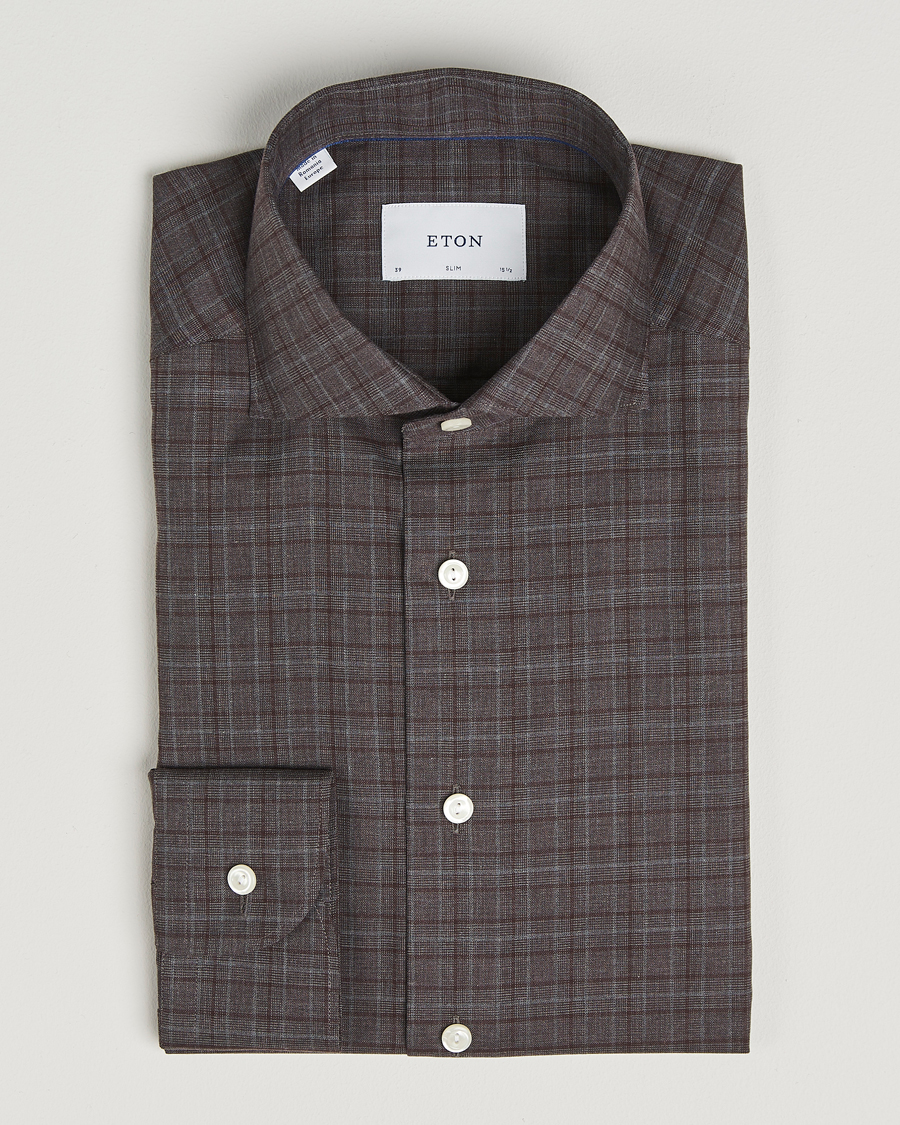 Herren | Hemden | Eton | Slim Fit Checked Wrinkle Free Flannel Shirt Red