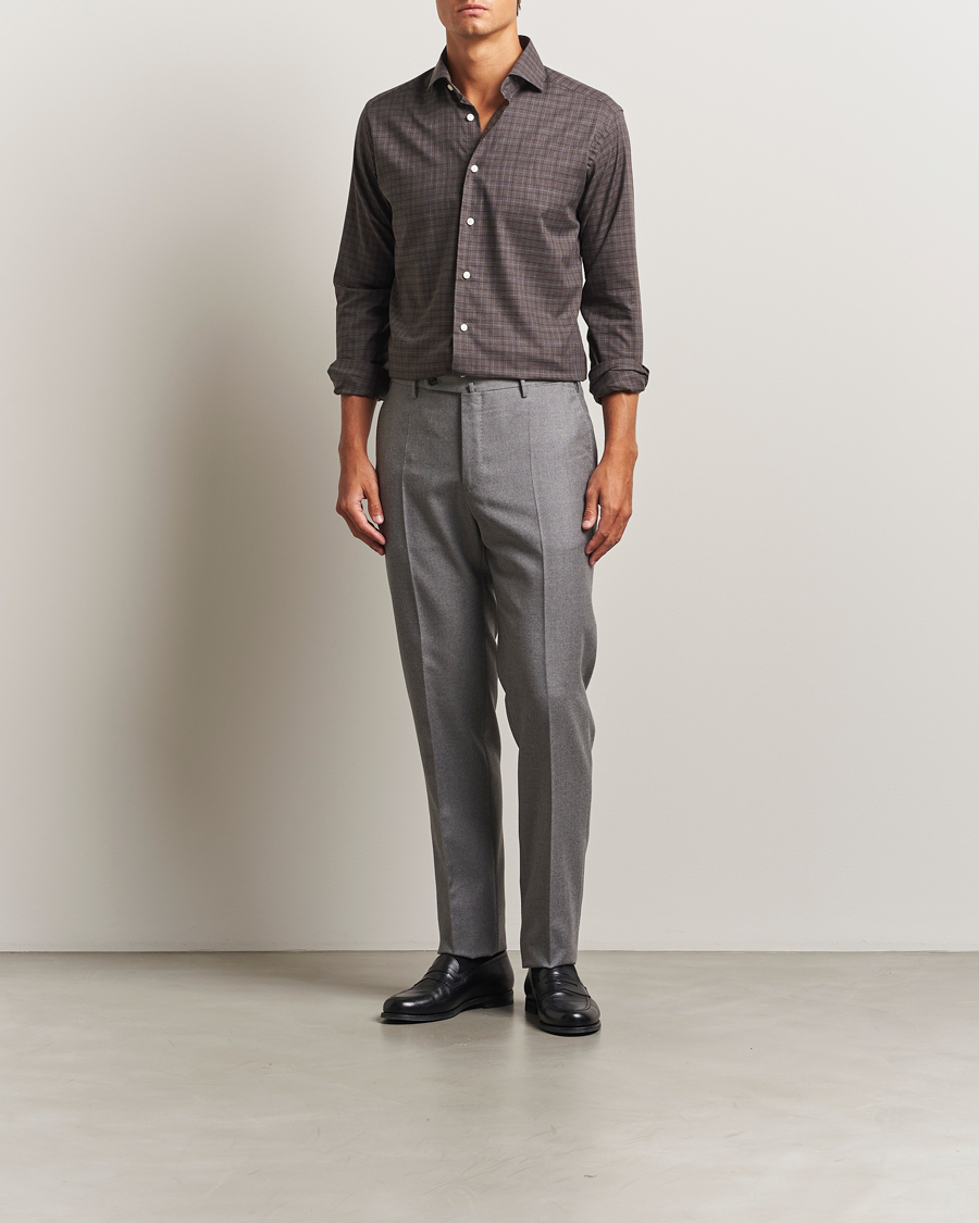 Herren | Hemden | Eton | Slim Fit Checked Wrinkle Free Flannel Shirt Red