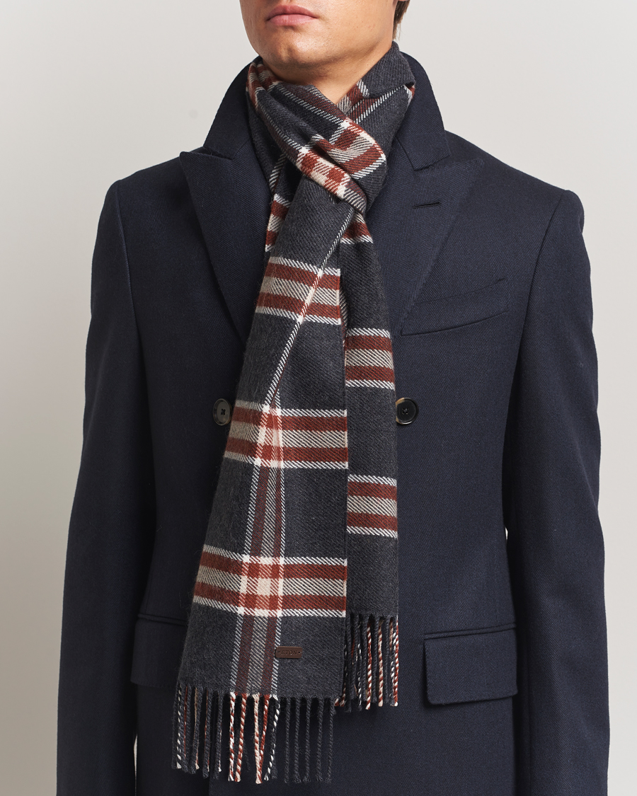 Herren | Schals | Eton | Merino Wool Checked Scarf Dark Grey
