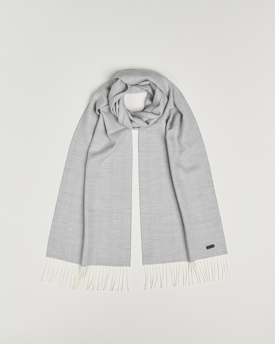 Herren | Schals | Eton | Merino Wool Herringbone Scarf Light Grey