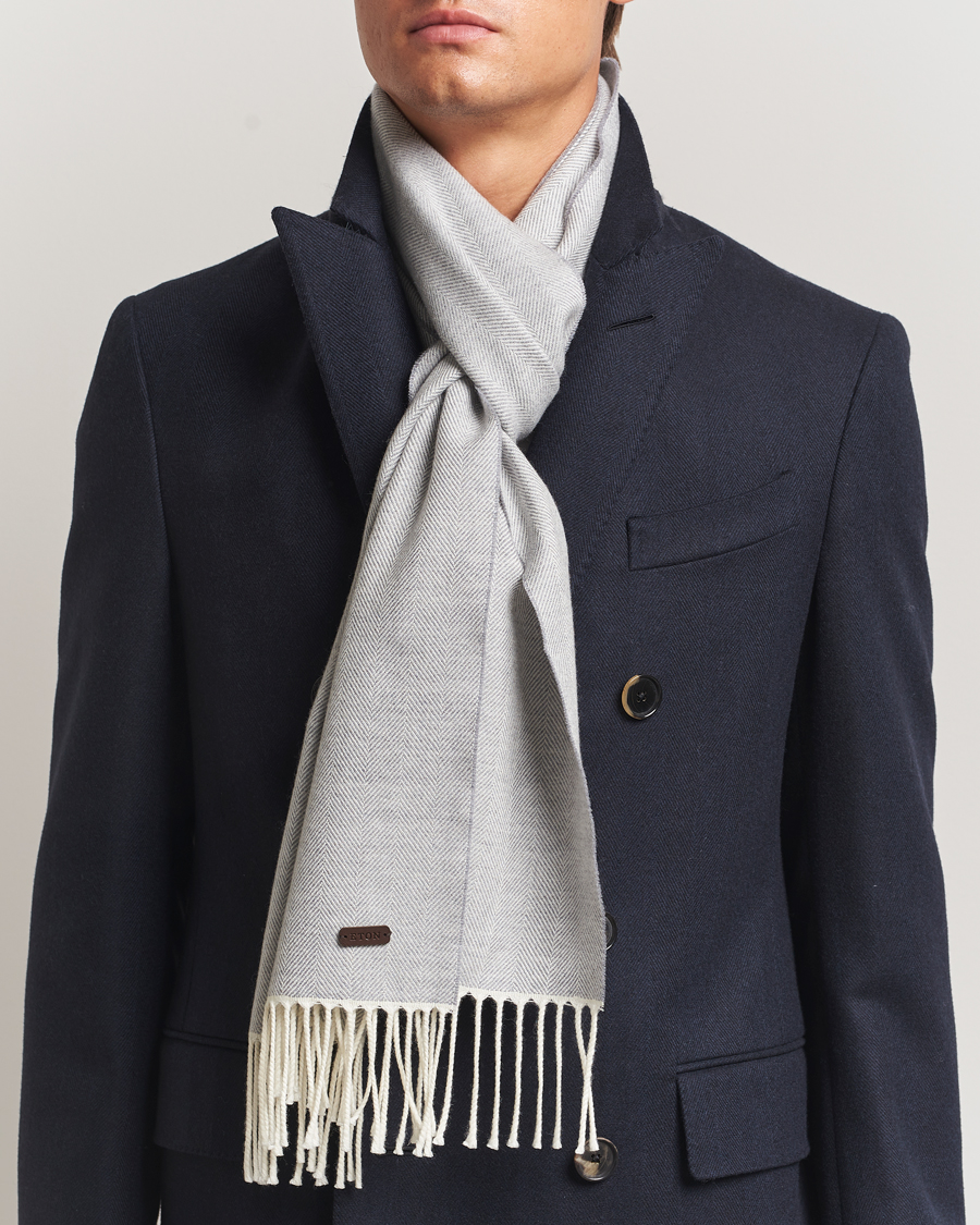 Herren | Schals | Eton | Merino Wool Herringbone Scarf Light Grey