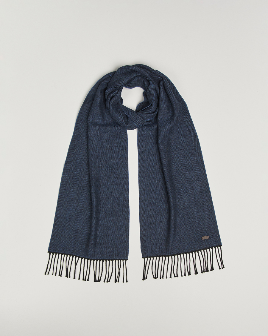 Herren | Schals | Eton | Merino Wool Herringbone Scarf Dark Blue