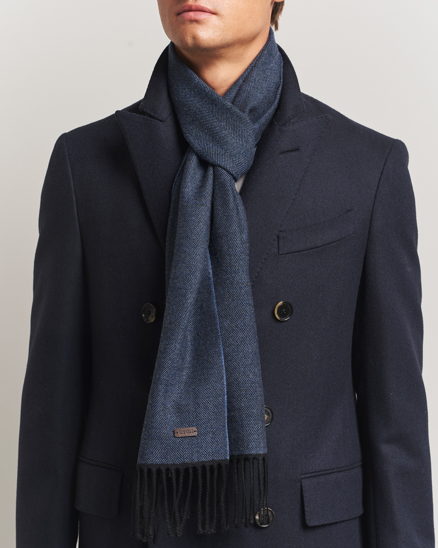 Herren | Schals | Eton | Merino Wool Herringbone Scarf Dark Blue