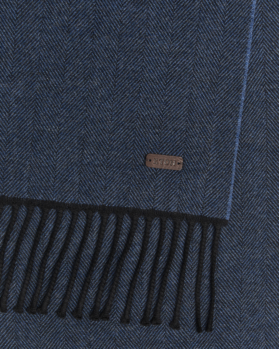 Herren | Schals | Eton | Merino Wool Herringbone Scarf Dark Blue
