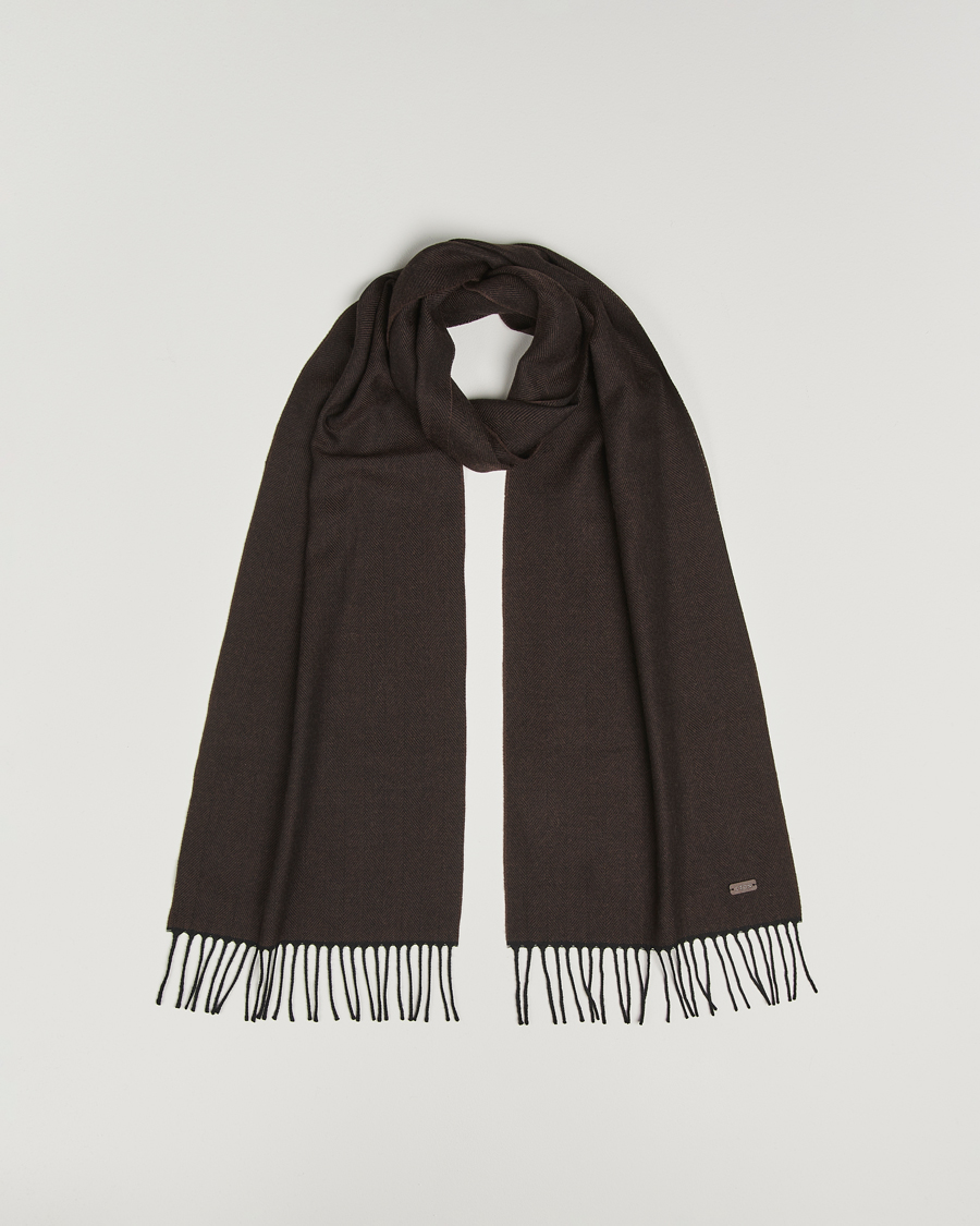 Herren | Schals | Eton | Merino Wool Herringbone Scarf Dark Brown
