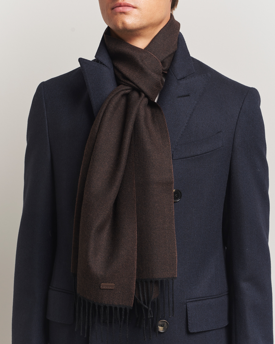 Herren | Schals | Eton | Merino Wool Herringbone Scarf Dark Brown