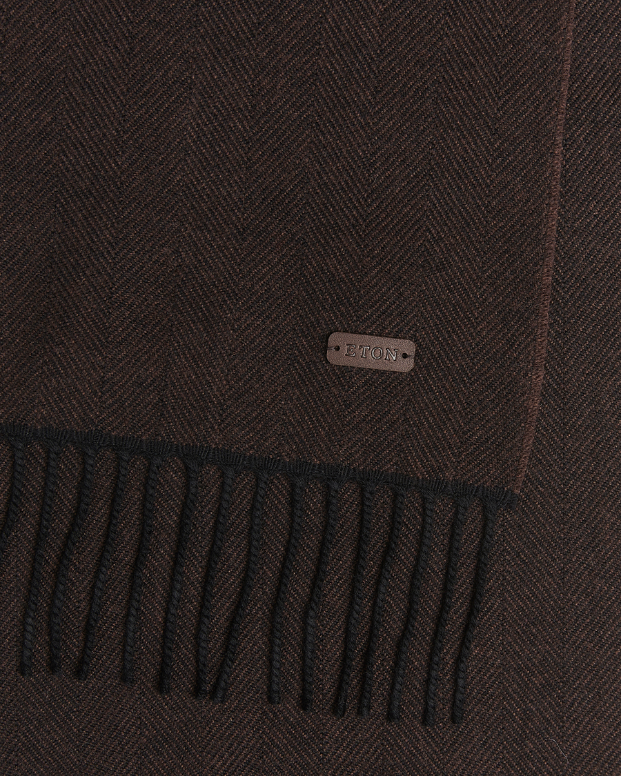Herren | Schals | Eton | Merino Wool Herringbone Scarf Dark Brown