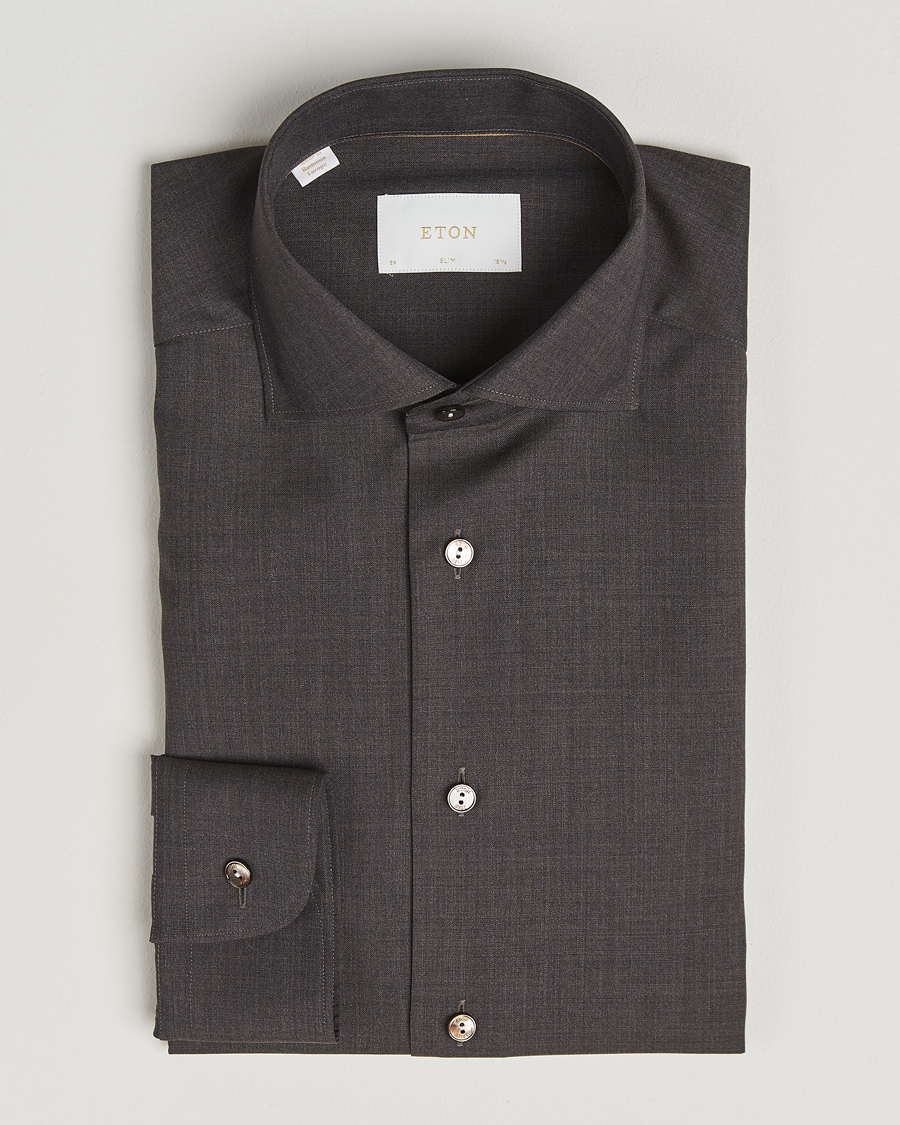 Herren | Hemden | Eton | Slim Fit Merino Shirt Dark Brown