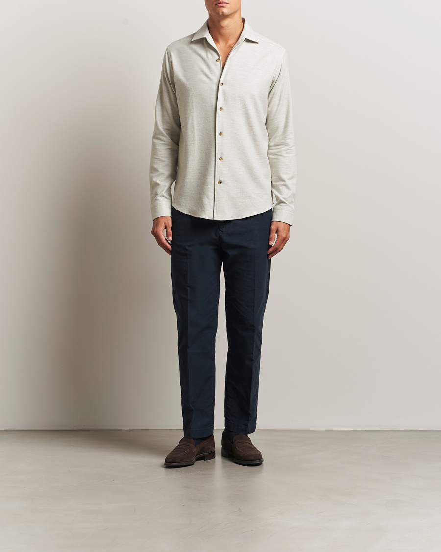 Herren | Hemden | Eton | Casual Fit One Piece Collar Flannel Shirt Light Grey