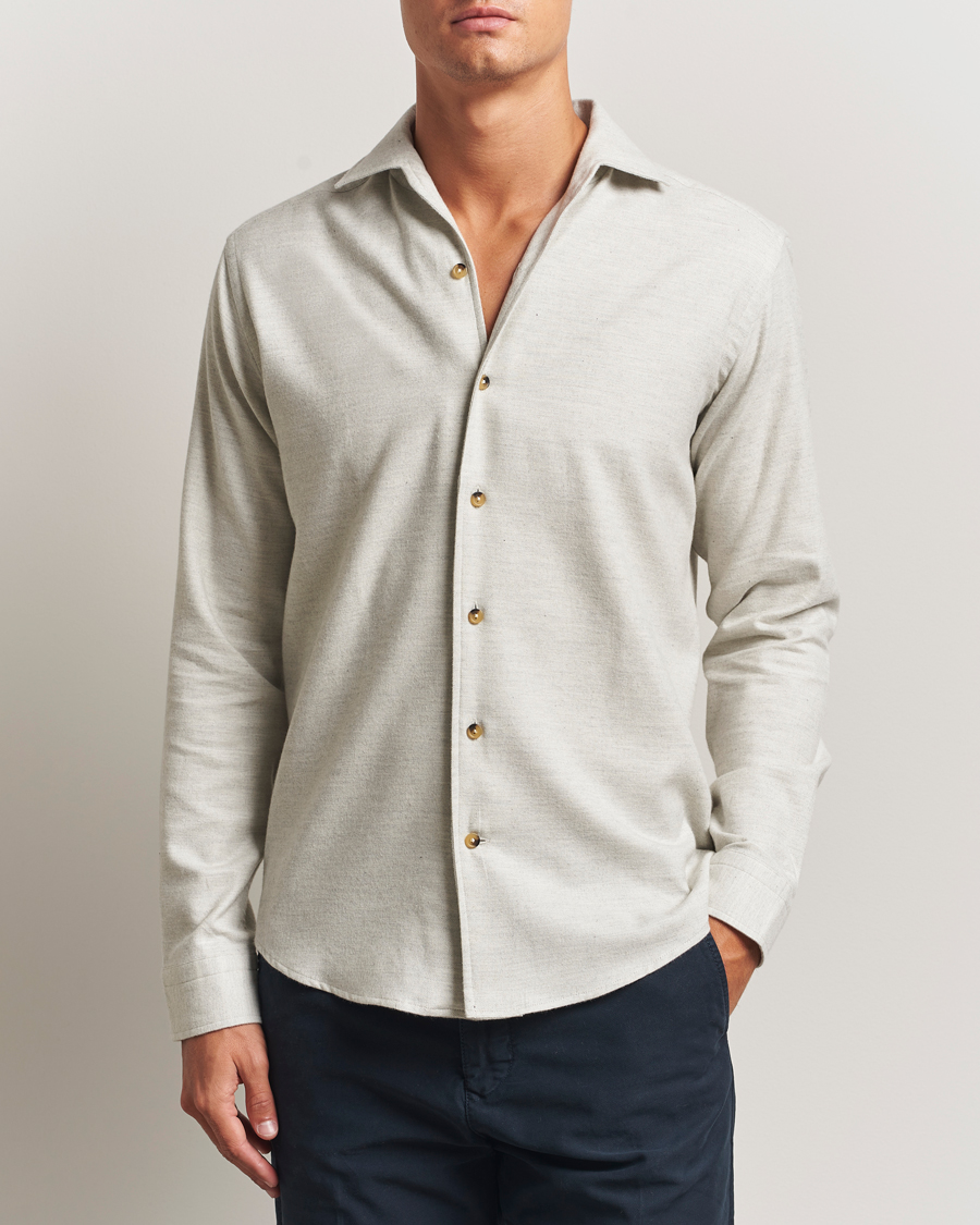 Herren | Hemden | Eton | Casual Fit One Piece Collar Flannel Shirt Light Grey