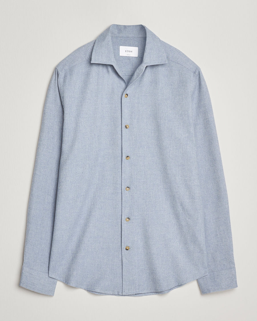 Herren | Hemden | Eton | Casual Fit One Piece Collar Flannel Shirt Light Blue