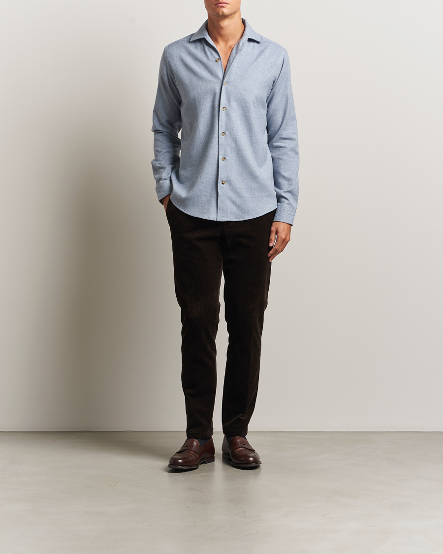 Herren | Hemden | Eton | Casual Fit One Piece Collar Flannel Shirt Light Blue