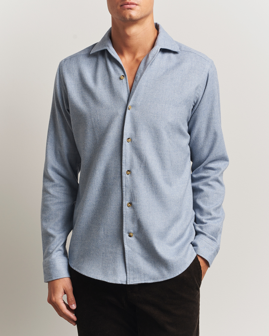 Herren | Hemden | Eton | Casual Fit One Piece Collar Flannel Shirt Light Blue