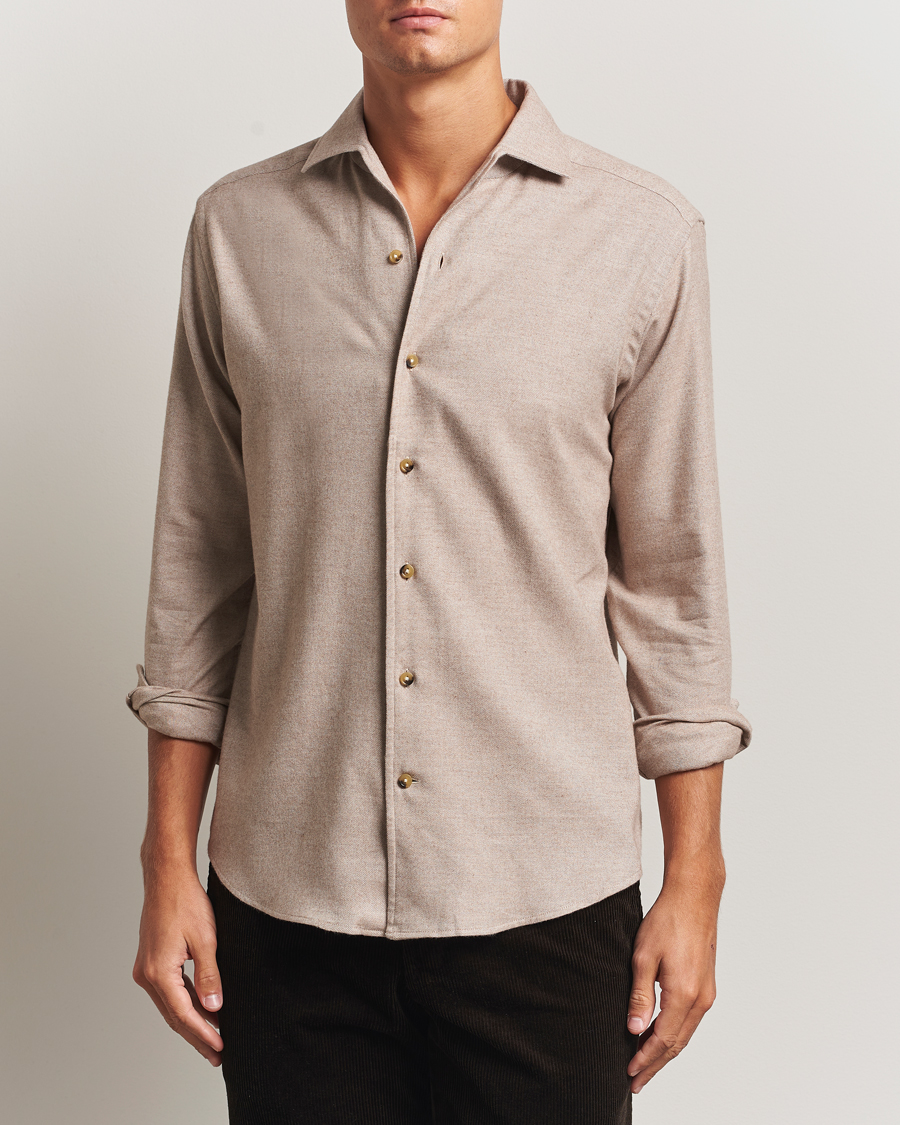 Herren | Hemden | Eton | Casual Fit One Piece Collar Flannel Shirt Beige