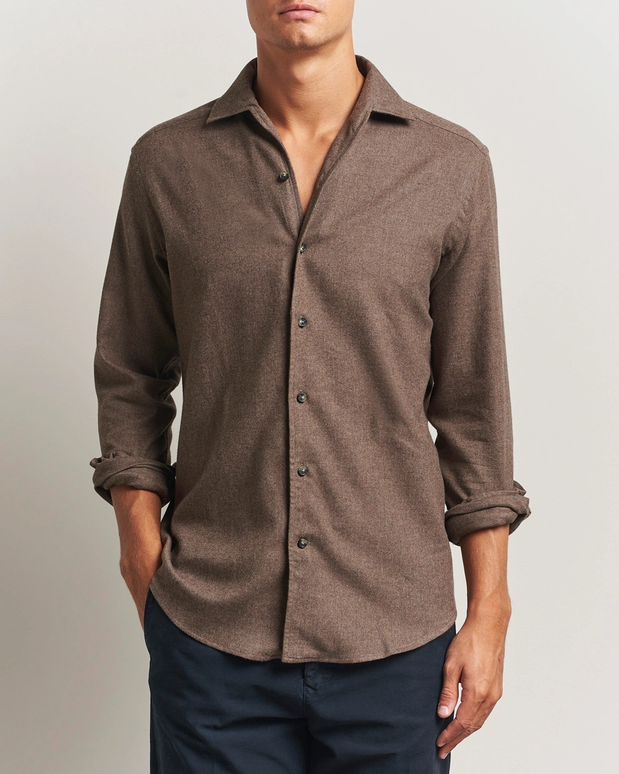 Herren | Hemden | Eton | Casual Fit One Piece Collar Flannel Shirt Brown