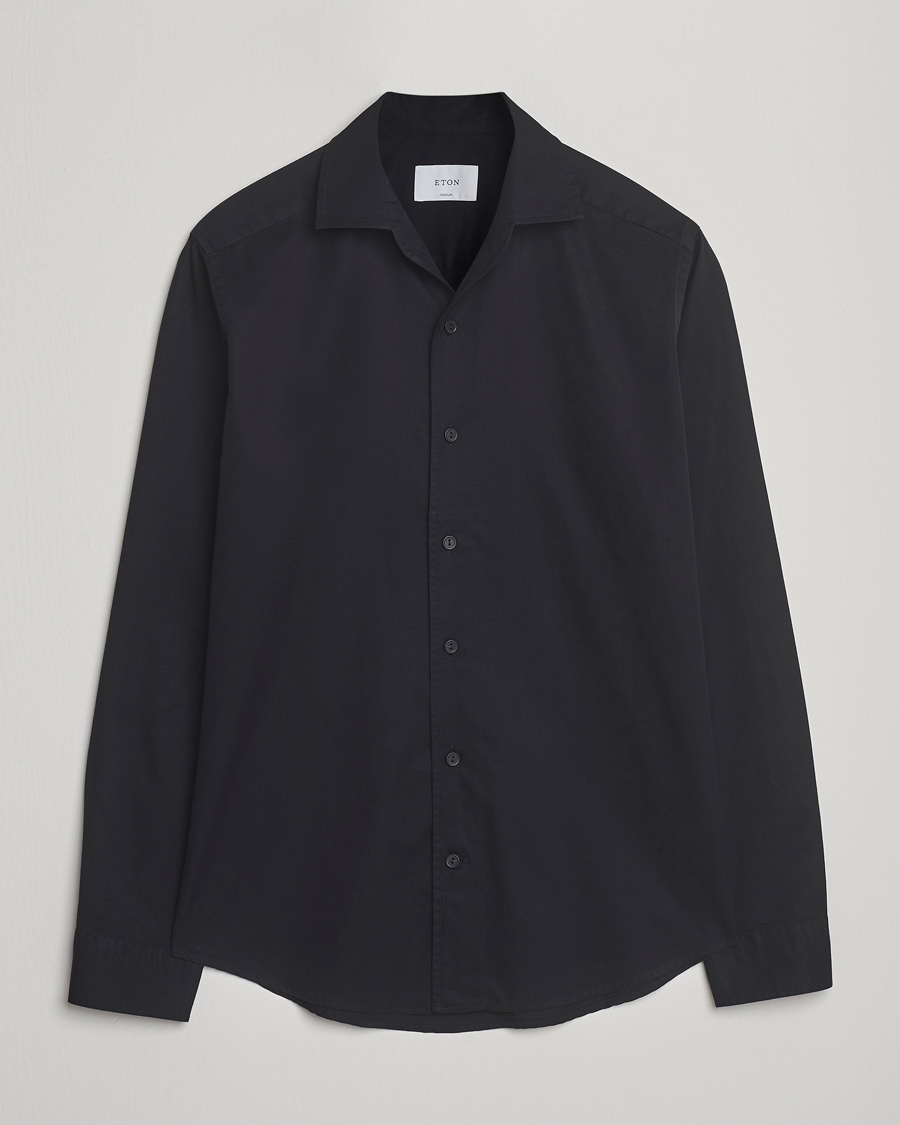 Herren | Hemden | Eton | Casual Fit Garment Washed One Piece Collar Shirt Black