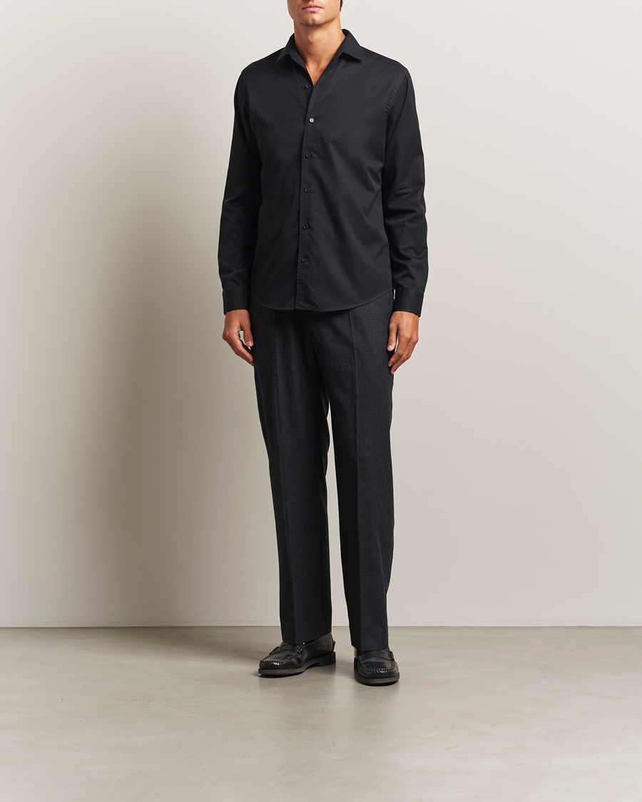 Herren | Hemden | Eton | Casual Fit Garment Washed One Piece Collar Shirt Black