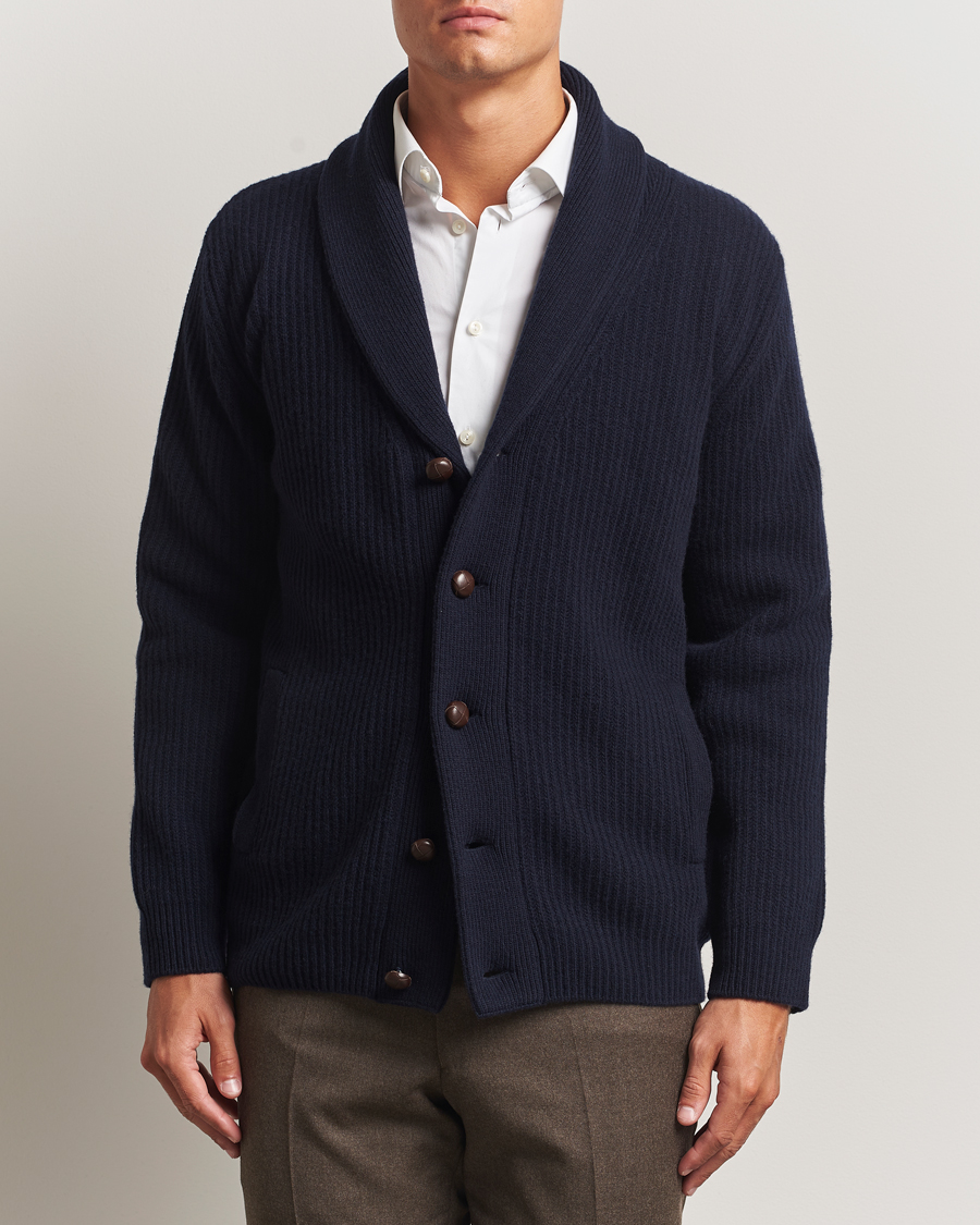Herren | Pullover | Eton | Wool Knitted Shawl Collar Cardigan Navy