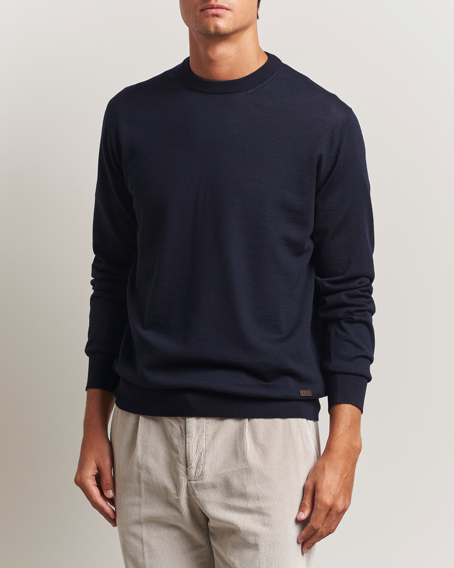 Herren | Pullover | Eton | Merino Knitted Crew Neck Navy