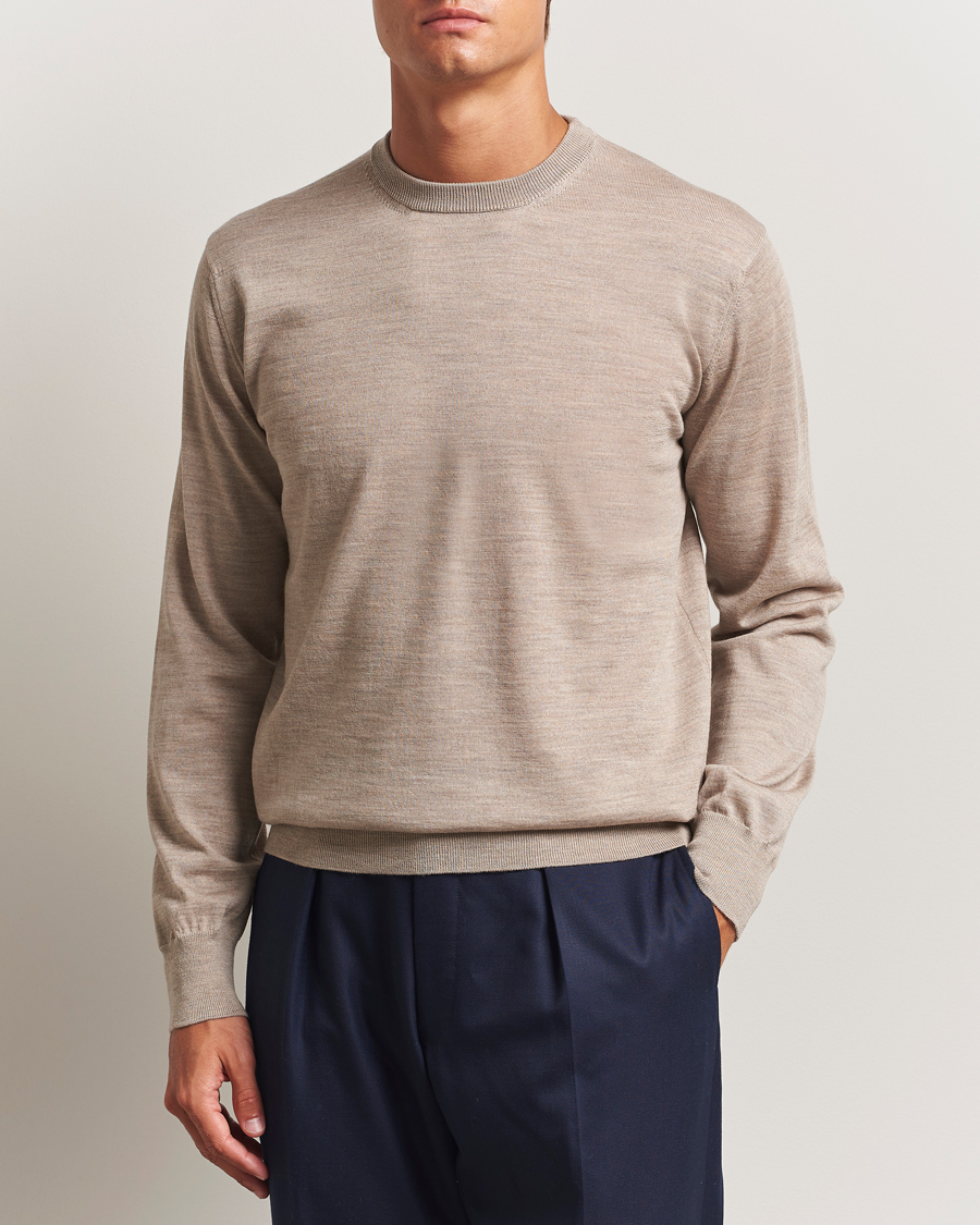 Herren | Pullover | Eton | Merino Knitted Crew Neck Beige