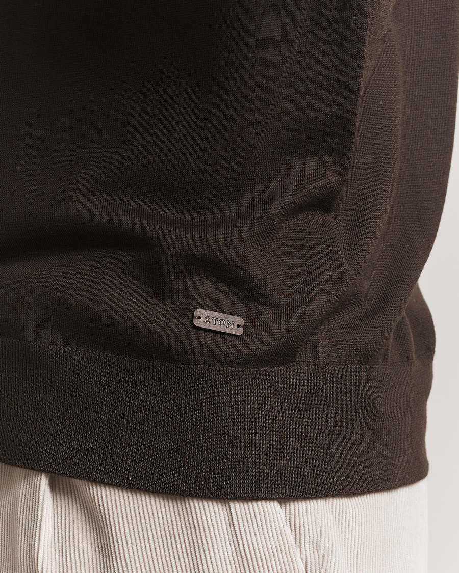 Herren | Pullover | Eton | Merino Knitted Polo Dark Brown