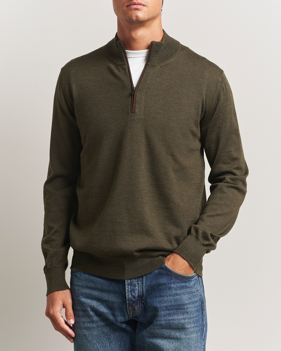 Herren | Pullover | Eton | Merino Knitted Half Zip Dark Green